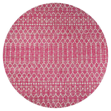 Ourika Moroccan Geometric Textured Weave Indoor/outdoor Round Rug